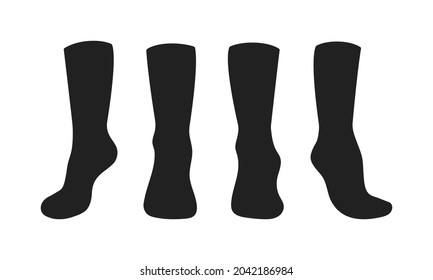 Black socks template mockup flat style design vector illustration set isolated on white background. Long black socks with different angles mockups.