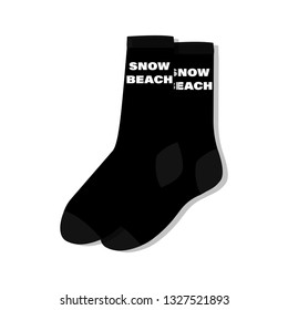 black socks with text snow beach.Vector illustration