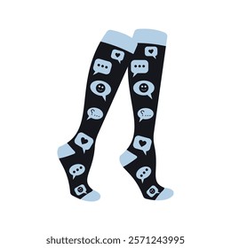 Black socks with white gaming icons Illustration. Ideal for fashion projects, clothing catalogs, digital prints, or playful design themes.