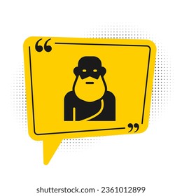 Black Socrates icon isolated on white background. Sokrat ancient greek Athenes ancient philosophy. Yellow speech bubble symbol. Vector