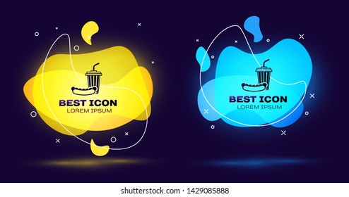 Black Soda and hotdog icon isolated on blue background. Fast food symbol. Set of liquid color abstract geometric shapes. Vector Illustration