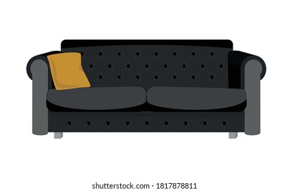 Schwarzes Sofa im Art-Deco-Stil, Draufsicht. Vektorgrafik, weißer Hintergrund.