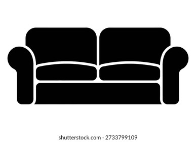 Schwarzes Sofa Symbol flaches Design einfache Vektorsilhouette. Bequeme Couchmöbel für die Inneneinrichtung und Entspannung.