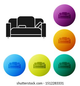 Black Sofa icon isolated on white background. Set icons colorful circle buttons. Vector Illustration