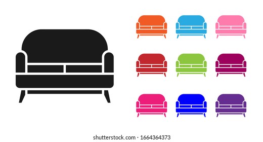 Icono del Sofá negro aislado en fondo blanco. Establecer iconos coloridos. Ilustración vectorial