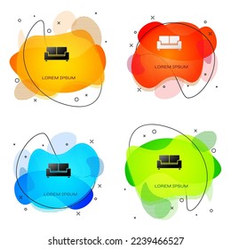 Black Sofa icon isolated on white background. Abstract banner with liquid shapes. Vector