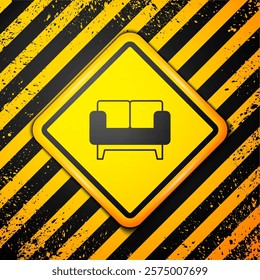 Black Sofa icon isolated on yellow background. Warning sign. Vector