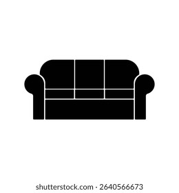 Black sofa icon on white background.