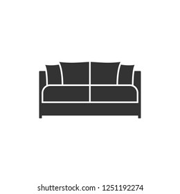 Black sofa icon. Vector illustration, flat design.