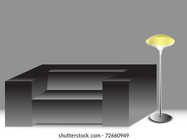 black sofa and lamp vector illustration