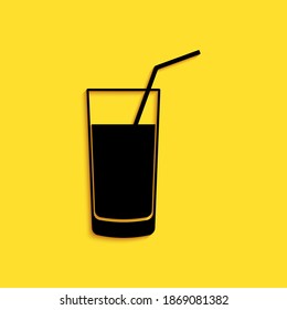 Black Soft drink icon isolated on yellow background. Long shadow style. Vector.