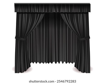 Cortinas de teatro de veludo preto macio para palco escuro. Tela de fundo do teatro de cortinas de veludo escuro. Preto macio veludo teatro cortinas fundo para palco escuro, luxuoso veludo cortina ilustração