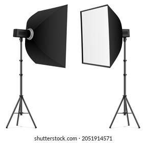 Black softbox in front and back view, isolated on a white background. Professional studio lighting vector illustration.