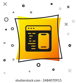 Black Software, web developer programming code icon isolated on white background. Javascript computer script random parts of program code. Yellow square button. Vector