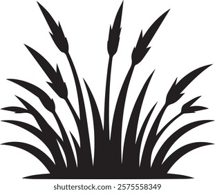 Black soild meadow grass silhouette vector logo icon