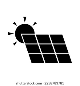 Black solar cell or solar panel grid module yellow sun energy power environmentally friendly clean energy flat vector icon design.