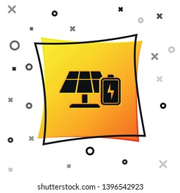 Black Solar energy panel and battery icon isolated on white background. Yellow square button. Vector Illustration