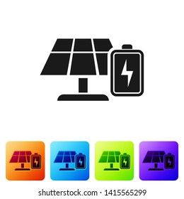 Black Solar energy panel and battery icon isolated on white background. Set icon in color square buttons. Vector Illustration