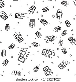 Black Solar energy panel and battery line icon isolated seamless pattern on white background. Vector Illustration