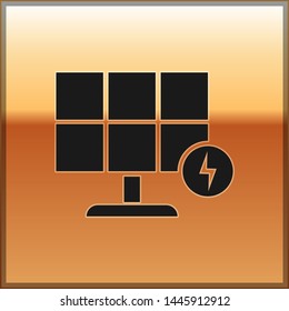 Black Solar energy panel icon isolated on gold background. Vector Illustration