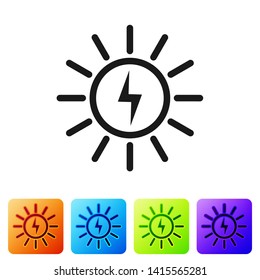 Black Solar energy panel line icon isolated on white background. Set icon in color square buttons. Vector Illustration