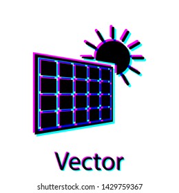Black Solar energy panel and sun icon isolated on white background. Vector Illustration
