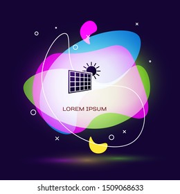 Black Solar energy panel and sun icon isolated on dark blue background. Abstract banner with liquid shapes. Vector Illustration