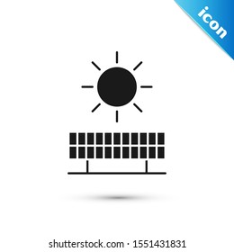 Black Solar energy panel and sun icon isolated on white background.  Vector Illustration
