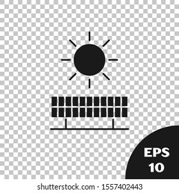 Black Solar energy panel and sun icon isolated on transparent background. Vector Illustration