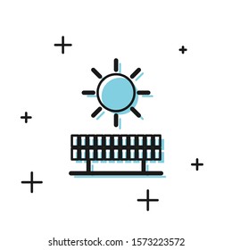 Black Solar energy panel and sun icon isolated on white background.  Vector Illustration