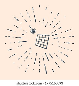 Black Solar energy panel and sun icon isolated on beige background. Abstract circle random dots. Vector Illustration