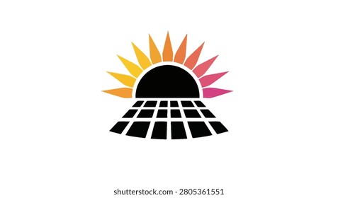 Black solar panel with sun rays