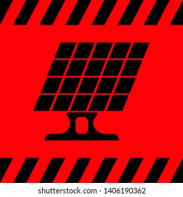 Black solar panels on red background, vector illustration for design.