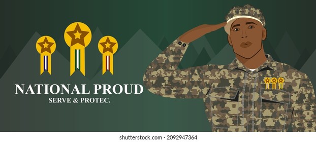 Black soldier, pride of the nation. Honorary illustration. 