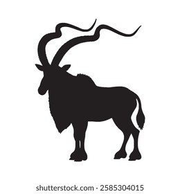 Black Solid Addax Silhouette for Minimalist Design Projects - Addax Vector - Addax Illustration