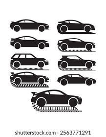 Black Solid Car Icons with Convertible Models and Distinct Roof Styles