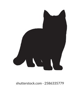 Black Solid Cat Silhouette for Minimalist Design Projects - Cat Vector - Cat Illustration
