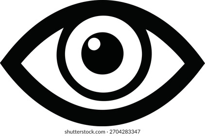 Símbolo sólido negro del icono del ojo en la Ilustración vectorial mínima en el fondo blanco limpio