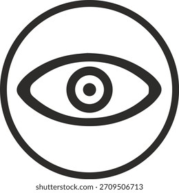 Símbolo de ícone de olho sólido preto na ilustração de vetor mínima no plano de fundo branco limpo