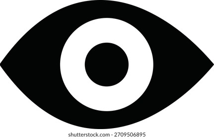 Schwarzes Symbol für einfarbiges Auge in minimaler Vektorgrafik auf weißem Hintergrund
