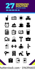 black solid glyph set icon illustration morning wake up activity concept for web or infographic