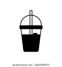 Black Solid Iced Coffee vector icon