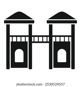 Black solid icon for a double tower connected by a bridge, on a kids playground