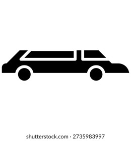 Black solid icon limousine. Minimalist transportation and vehicles silhouette symbol design.