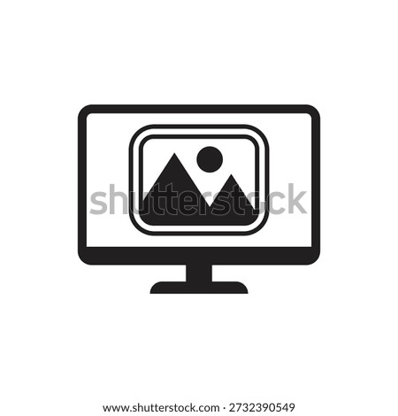 Black solid monitor screen displaying white mountain photo icon