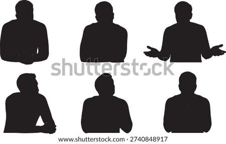 Black Solid Responding to Weaknesses Silhouettes Set of Six on White Background