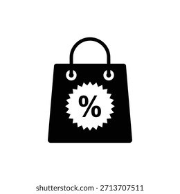 Icono sólido negro del bolso de compras con diseño blanco centrado de la estrella