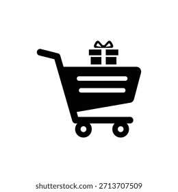 Icono de Carrito de compras sólido negro vista lateral Vector minorista mínimo