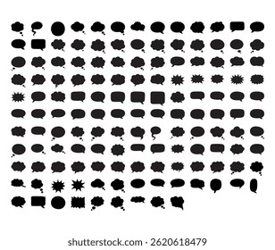 black solid speech bubble icon set for vector ui and comic design