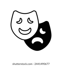 Icono de vector de máscaras de cine sólido negro